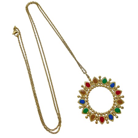 necklace steel gold round colorful crystals2